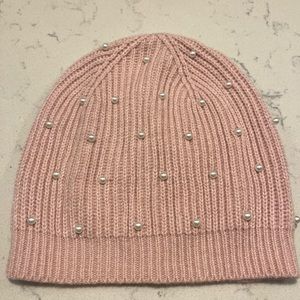 Jcrew pink pearl embellished beanie